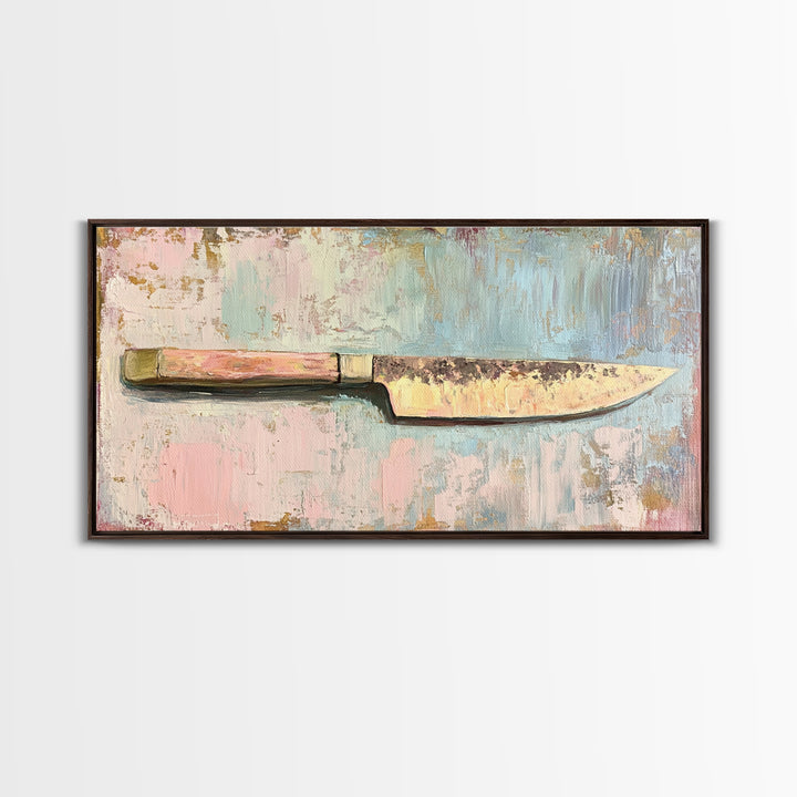 Rustic Chef Knife Still Life Canvas Print, Kitchen Wall Art, Culinary Decor, Gift For Chef, Modern Kitchen Art Print, Home Decor