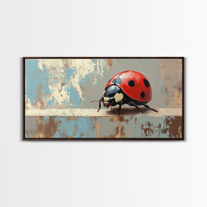 Red Ladybug Macro In Textured Garden Wall Art, Whimsical Animal Canvas Print, Nature Decor, Kids Room Art Gift, Cute Wall Decor