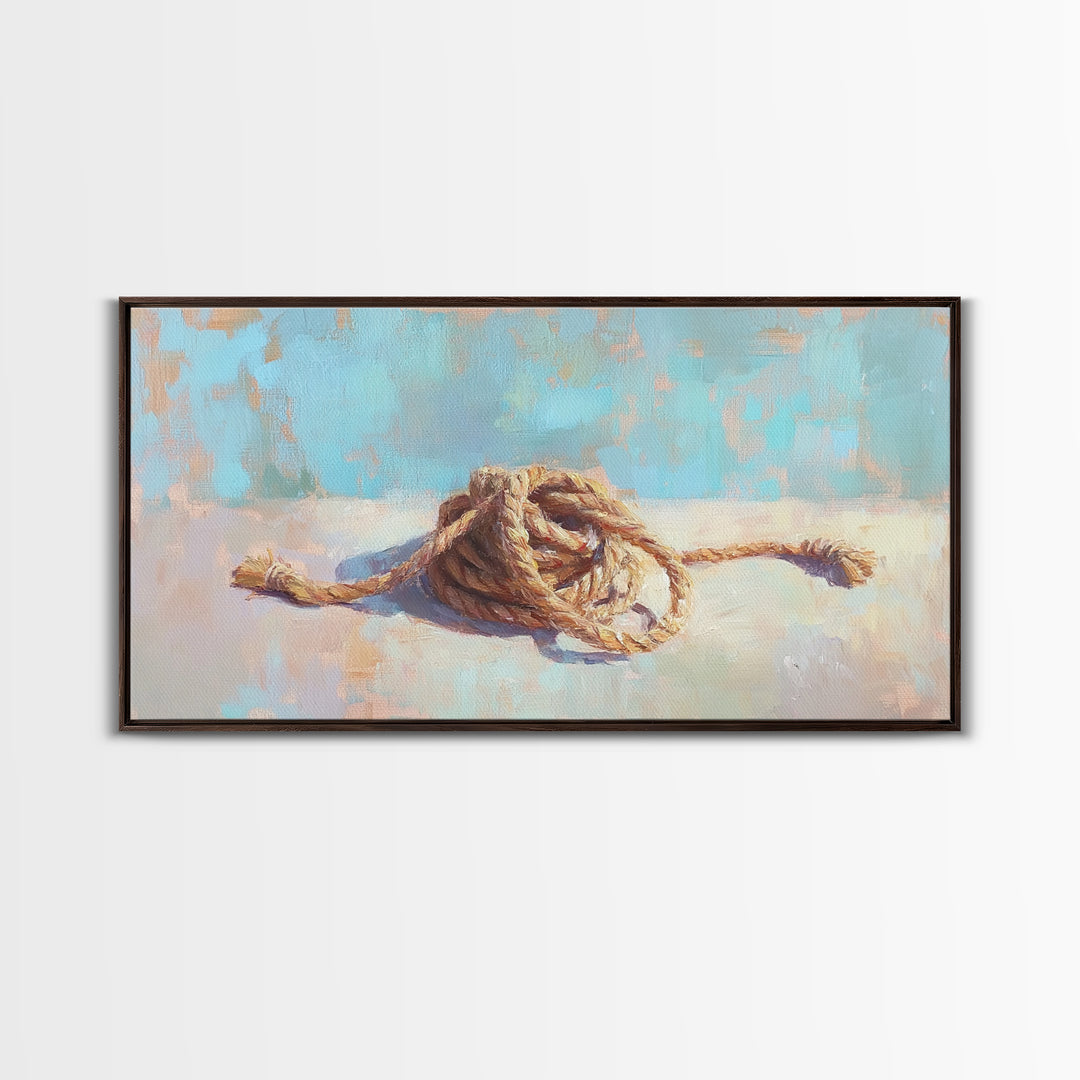 Coiled Nautical Rope Knot Wall Art, Coastal Still Life Decor, Beach House Canvas Print, Lake House Gift, Rustic Sea Art Print