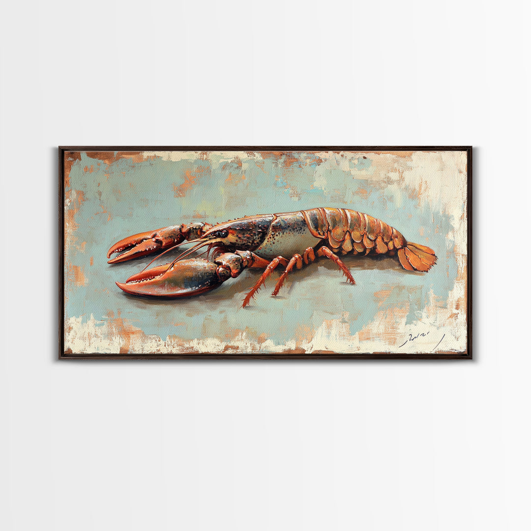 Red Lobster Seafood Still Life Wall Art, Coastal Kitchen Decor, Nautical Canvas Wall Art, Beach House Dining Room Gift Idea