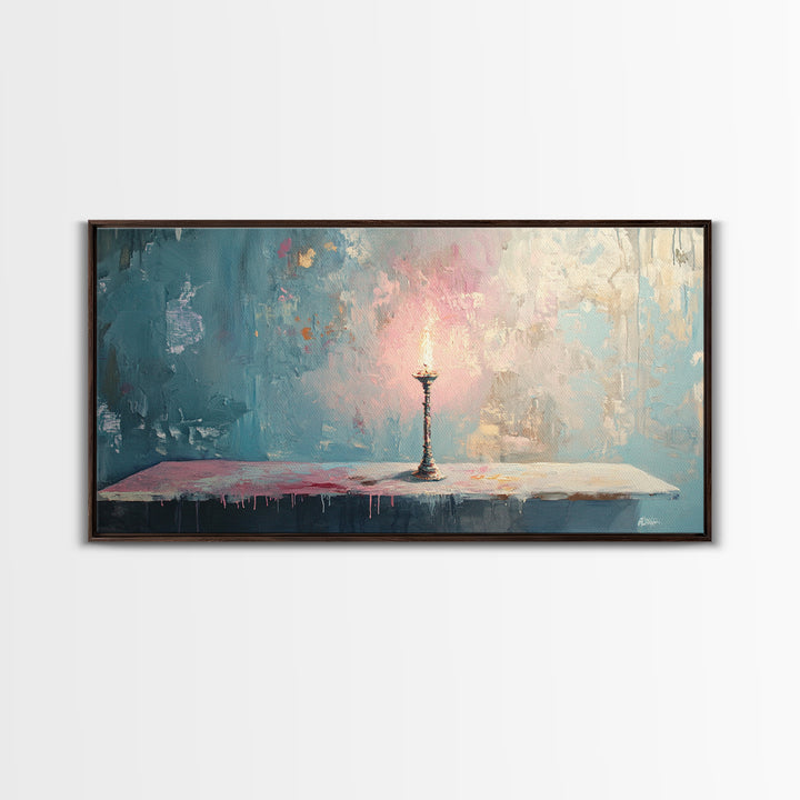 Lonely Candle Glow Minimalist Wall Art, Moody Abstract Canvas Print, Calming Bedroom Decor, Modern Living Room Art, Housewarming Gift