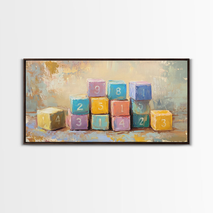Colorful Numbered Toy Blocks Wall Art, Playroom Decor, Kids Room Art, Nursery Wall Art, Baby Shower Gift, Modern Canvas Print