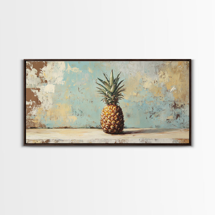 Single Pineapple Still Life Canvas Print, Tropical Kitchen Wall Art, Coastal Fruit Decor, Summer Beach House Wall Decor Print
