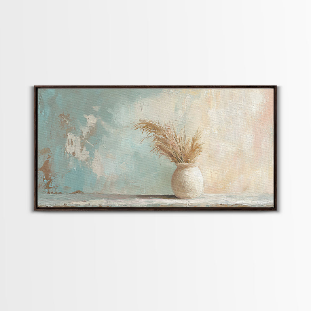 Neutral Pampas Vase Still Life Wall Art, Rustic Farmhouse Canvas Print For Living Room Decor And Cozy Bedroom Wall Decor
