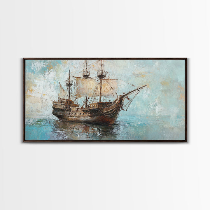 Antique Sailing Ship Seascape Wall Art, Nautical Canvas Print For Coastal Home Decor, Beach House Decor, And Ocean Wall Decor