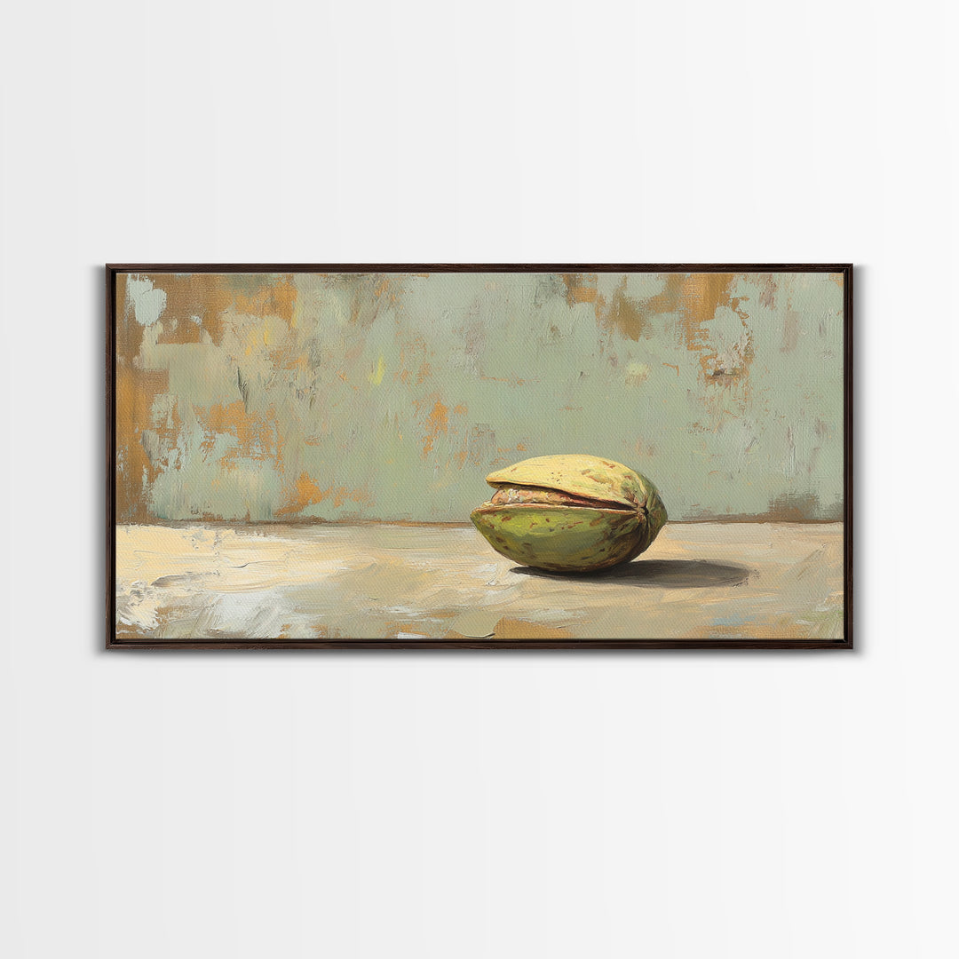 Minimal Pistachio Nut Still Life Wall Art, Organic Kitchen Canvas Print For Farmhouse Decor And Neutral Dining Room Decor