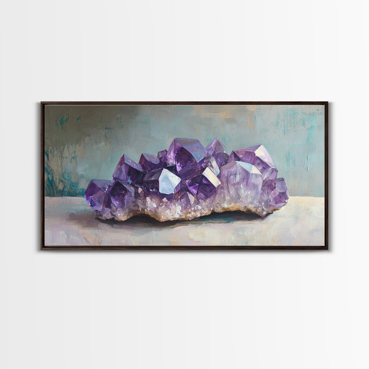 Purple Amethyst Crystal Cluster Wall Art, Gemstone Painting, Spiritual Decor, Zen Home Decor, Mystical Wall Decor, Gift For Her