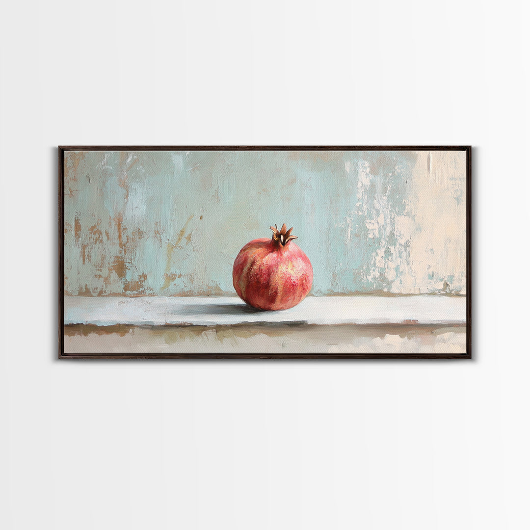 Single Pomegranate Still Life Wall Art, Fruit Painting, Kitchen Wall Art, Mediterranean Decor, Minimalist Food Art, Gift For Foodie