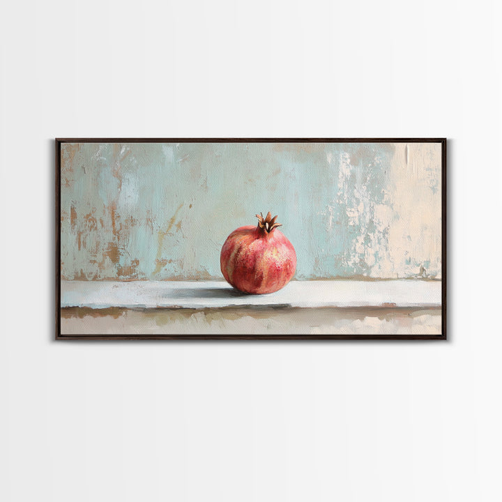 Single Pomegranate Still Life Wall Art, Fruit Painting, Kitchen Wall Art, Mediterranean Decor, Minimalist Food Art, Gift For Foodie