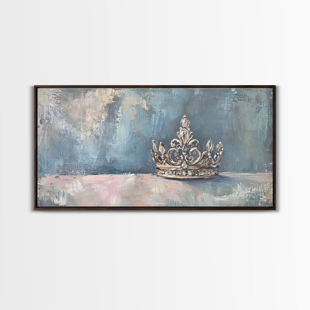 Silver Crown Still Life Wall Art, Princess Room Decor, Elegant Feminine Canvas Painting, Luxury Bedroom Gallery Wall Fine Art Print