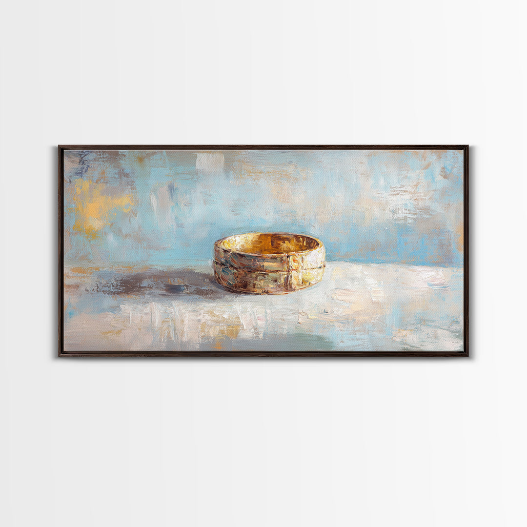 Gold Wedding Band Still Life Wall Art, Romantic Bedroom Decor, Anniversary Gift, Elegant Framed Canvas Print For Couples