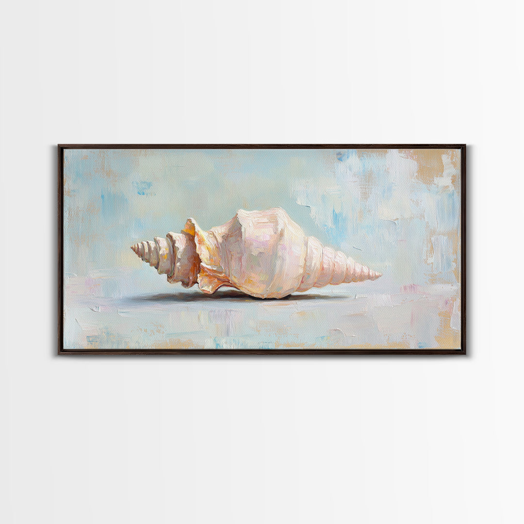 Soft Pastel Conch Shell Canvas Print, Coastal Wall Art, Beach House Decor, Ocean Art Print, Minimalist Coastal Decor Gift For Her