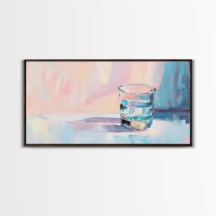 Pastel Glass Of Water Still Life Canvas Print, Minimalist Wall Art, Soft Abstract Kitchen Decor, Modern Home Decor Gift Idea