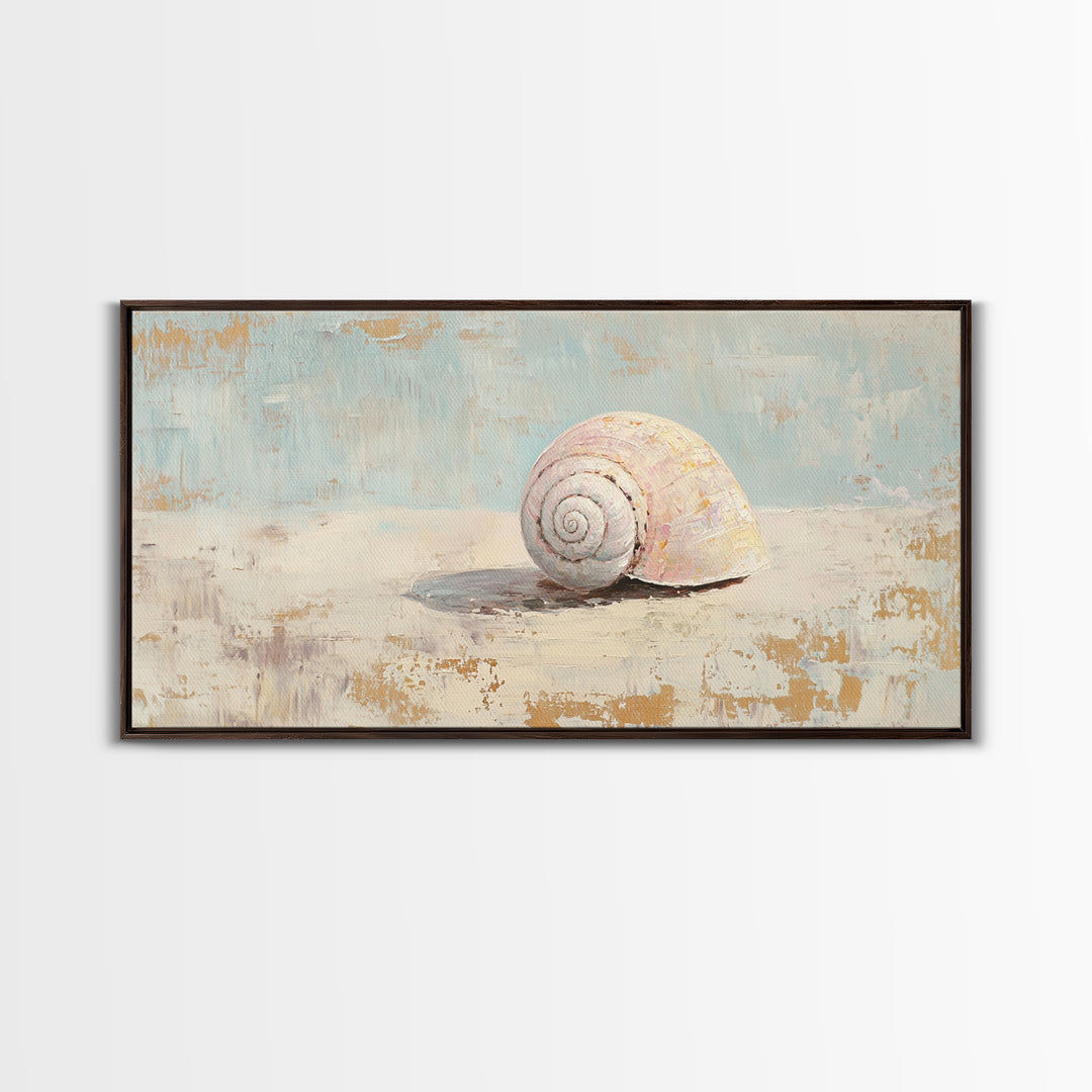 Minimal Pink Seashell Still Life Wall Art, Coastal Bathroom Decor, Beach House Canvas Print, Neutral Nautical Wall Decor, Gift For Her