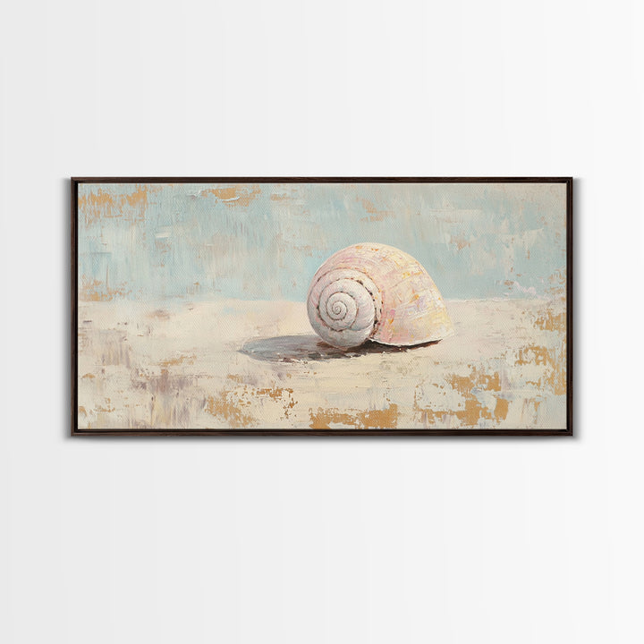 Minimal Pink Seashell Still Life Wall Art, Coastal Bathroom Decor, Beach House Canvas Print, Neutral Nautical Wall Decor, Gift For Her