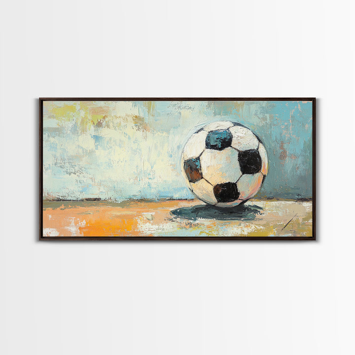 Classic Soccer Ball On Blue Abstract Background Wall Art, Sports Room Decor, Game Room Canvas Print, Gift For Him, Kids Room Art