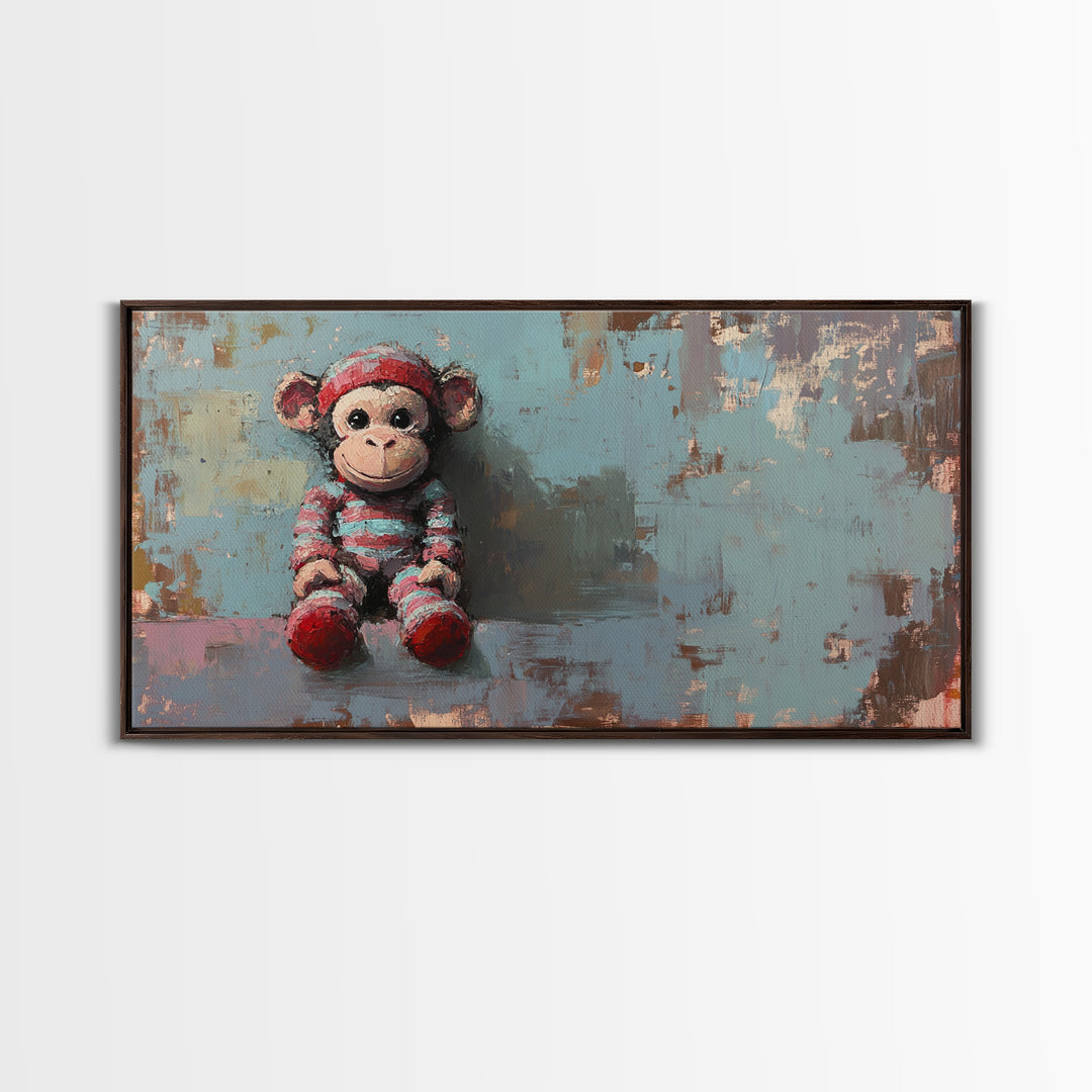 Cute Plush Monkey Toy Still Life Wall Art, Whimsical Animal Art Print, Nursery Decor And Kids Room Decor, Gift For Her, Baby Shower Gift