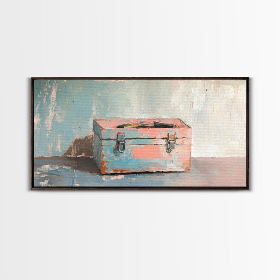Rustic Pink And Blue Toolbox Canvas Print, Industrial Wall Art, Garage Decor, Mechanic Gift For Workshop And Office Home Decor