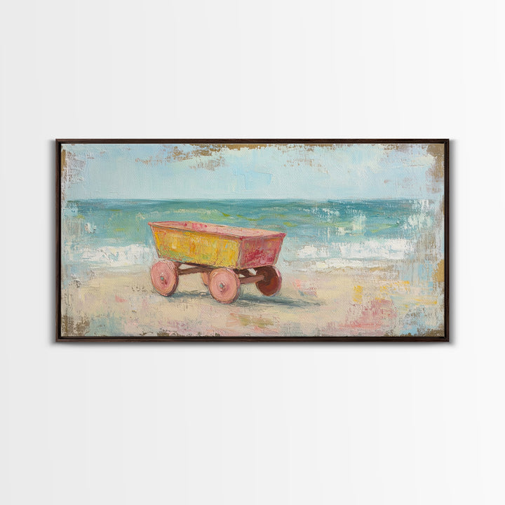 Yellow Beach Wagon Canvas Print, Coastal Wall Art, Beach House Decor, Ocean Wall Decor, Summer Nursery Art, Housewarming Gift