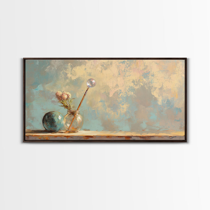 Glass Vases And Dried Flowers Wall Art, Neutral Still Life, Japandi Decor, Minimalist Wall Decor, Organic Modern Canvas Print