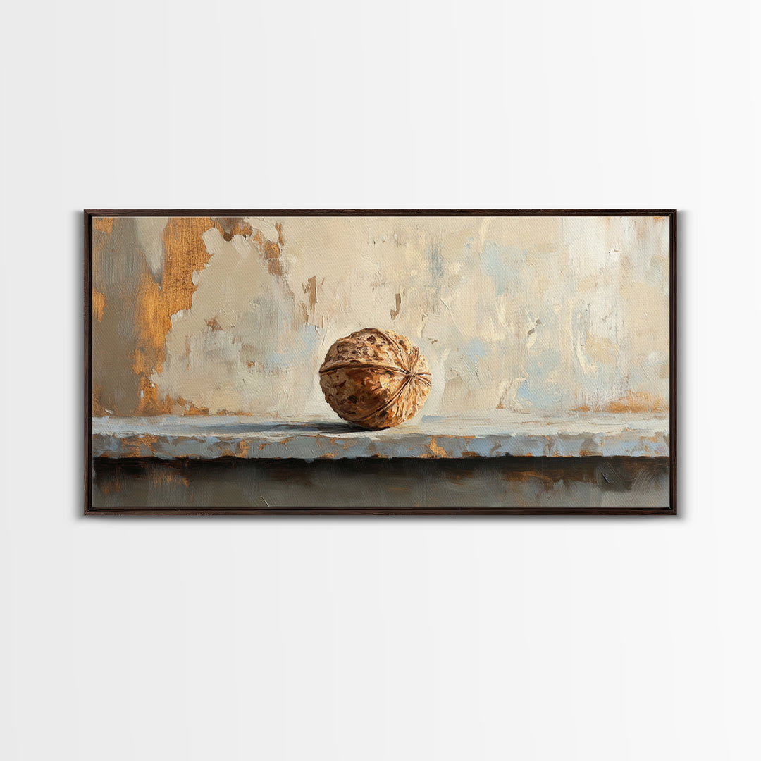 Walnut On Textured Ledge Minimalist Canvas Print, Wabi Sabi Wall Art, Neutral Wall Decor, Organic Modern Art, Earth Tone Decor
