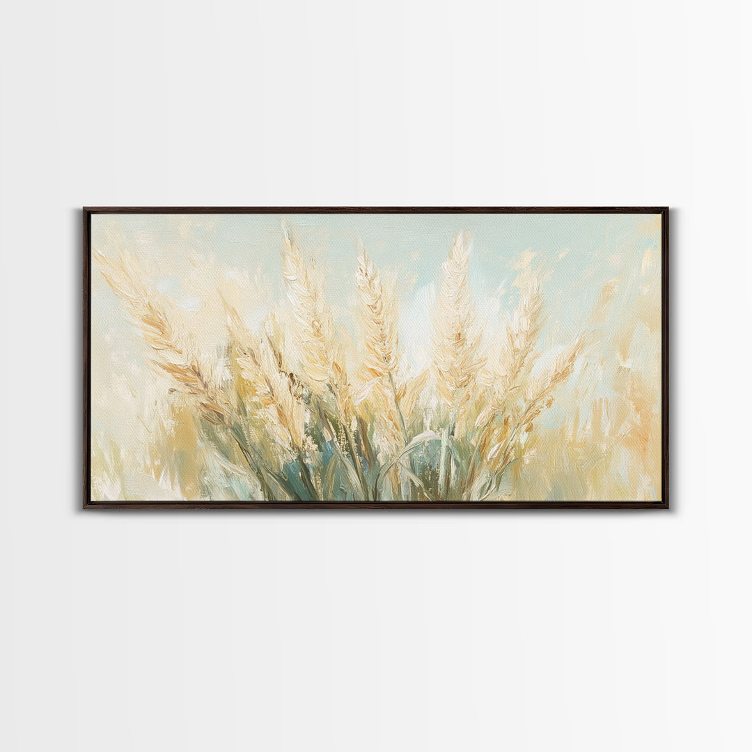 Golden Wheat Field Wall Art, Neutral Farmhouse Decor, Rustic Botanical Canvas Print, Earth Tone Above Sofa Living Room Art Gift