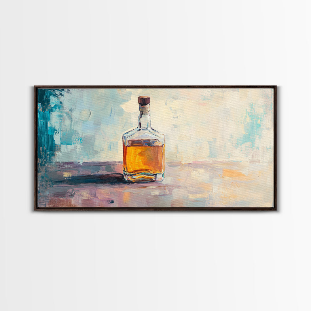 Amber Whiskey Bottle Wall Art, Modern Bar Decor, Masculine Home Office Canvas Print, Man Cave Gift For Him Living Room Wall Decor