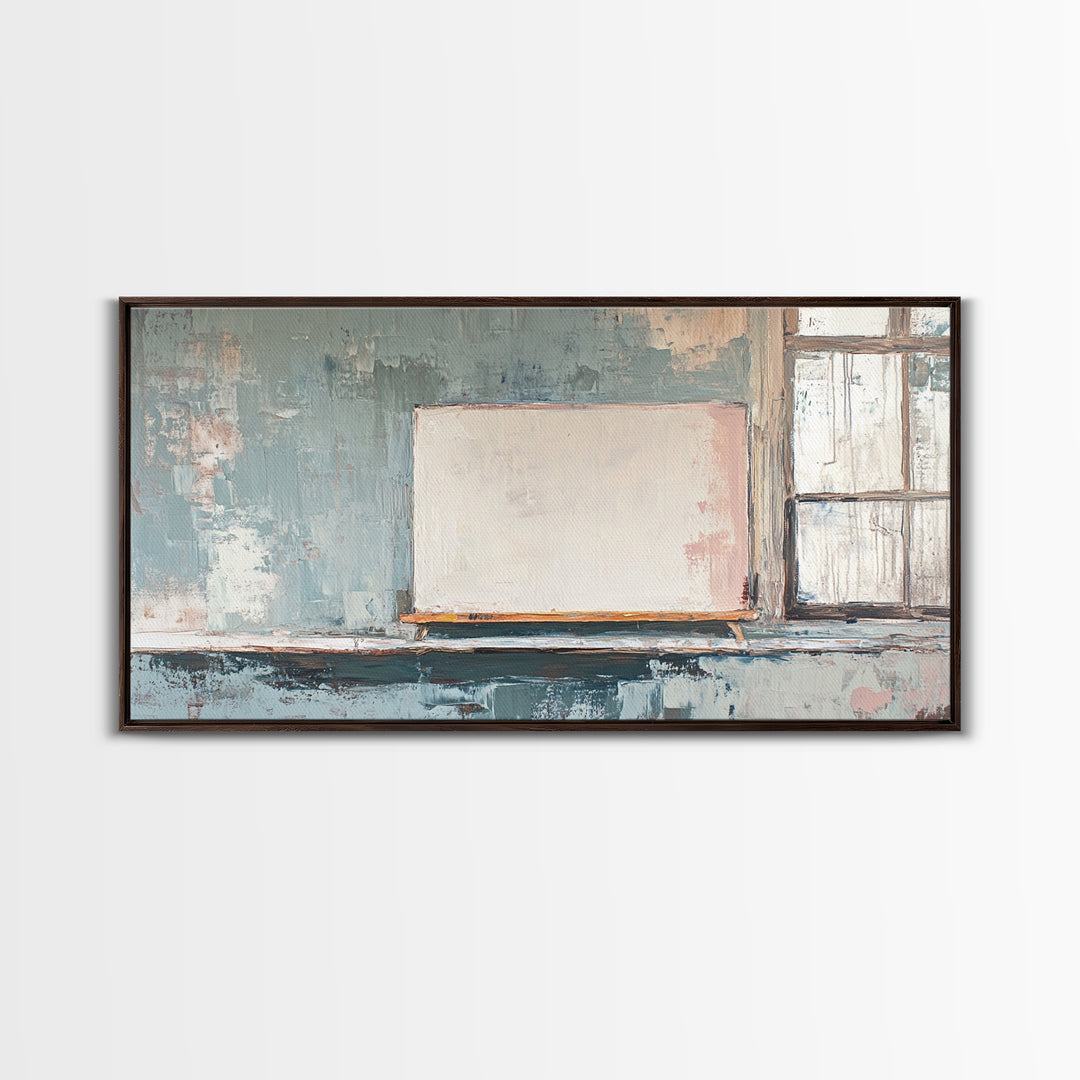 Blank Canvas By Window Wall Art, Minimalist Studio Decor, Neutral Abstract Canvas Print, Modern Office Living Room Art Gift