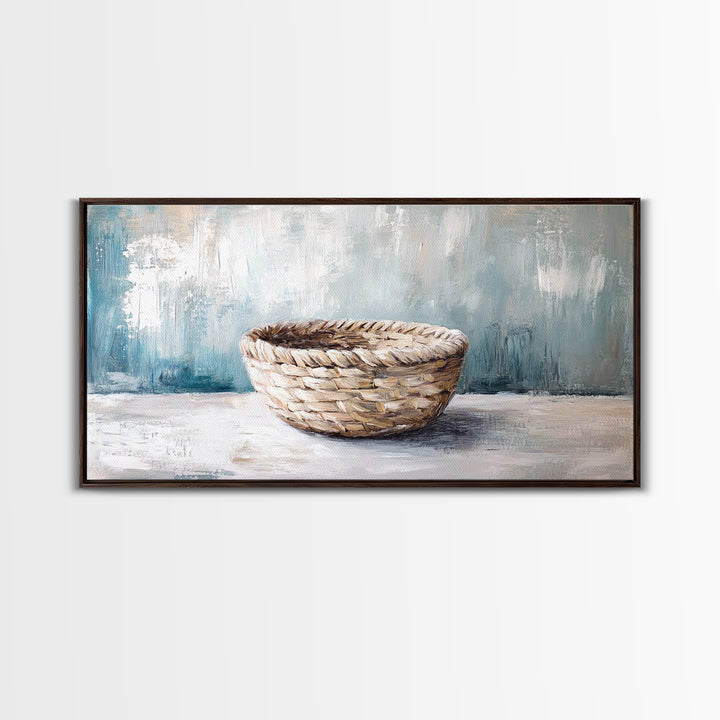 Handwoven Basket Still Life Canvas Print, Rustic Wall Art, Neutral Farmhouse Decor, Wabi Sabi Art, Cozy Kitchen Decor Gift