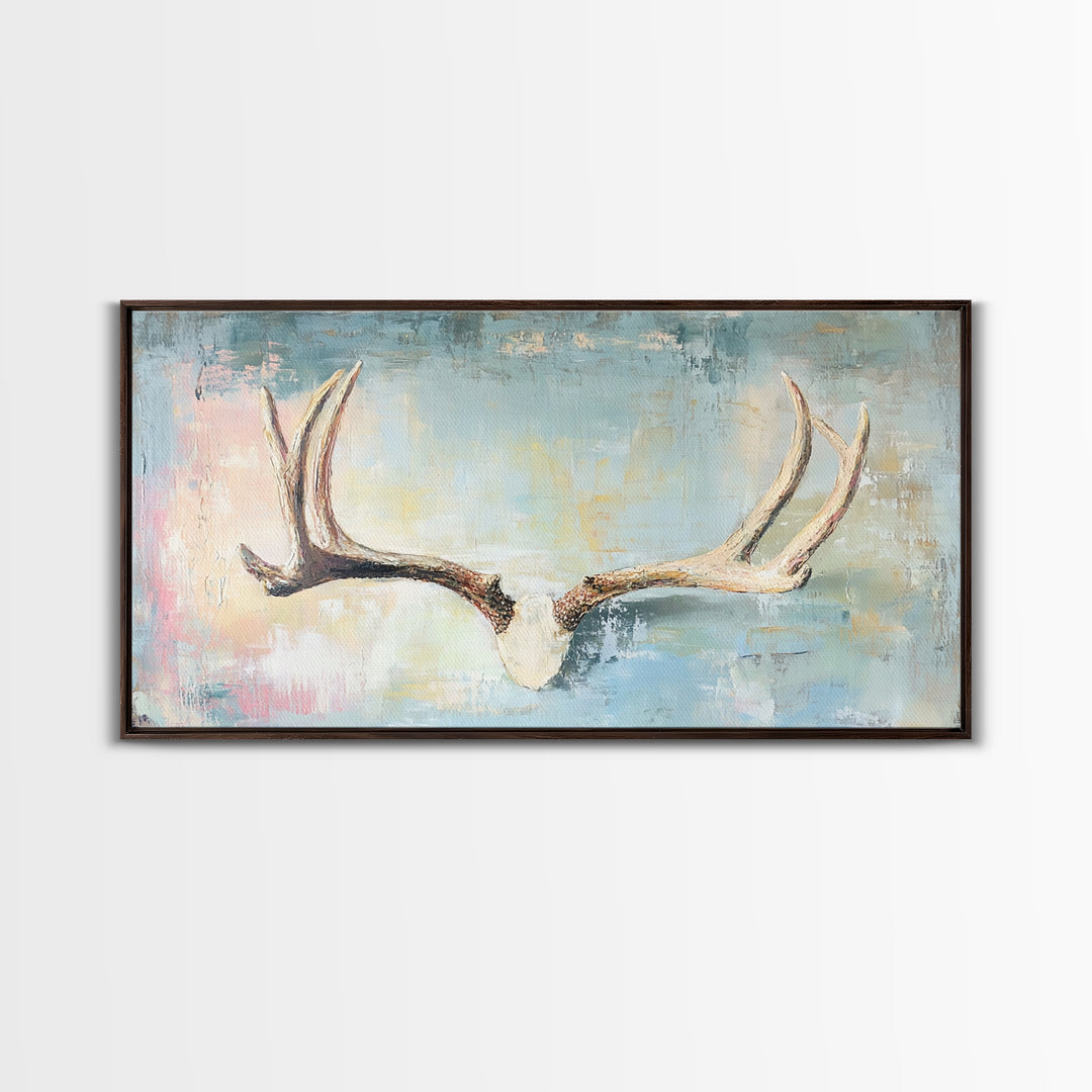 Rustic Antlers On Blue Background Wall Art, Western Wall Decor, Cabin Decor, Nature Canvas Print, Masculine Office Art Gift