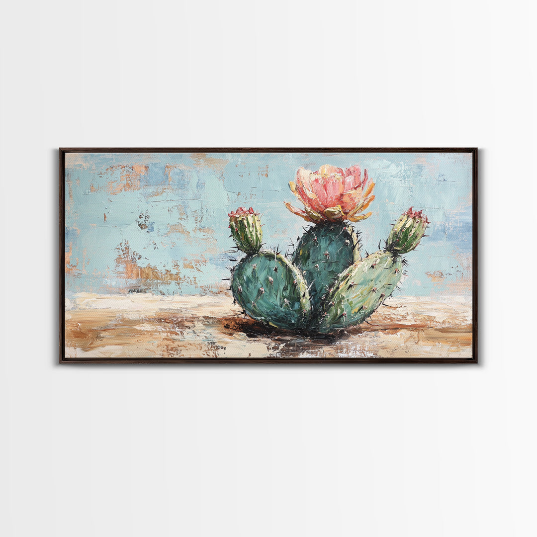Blooming Prickly Pear Cactus Canvas Print, Desert Wall Art, Southwest Home Decor, Boho Botanical Living Room Decor Gift Idea