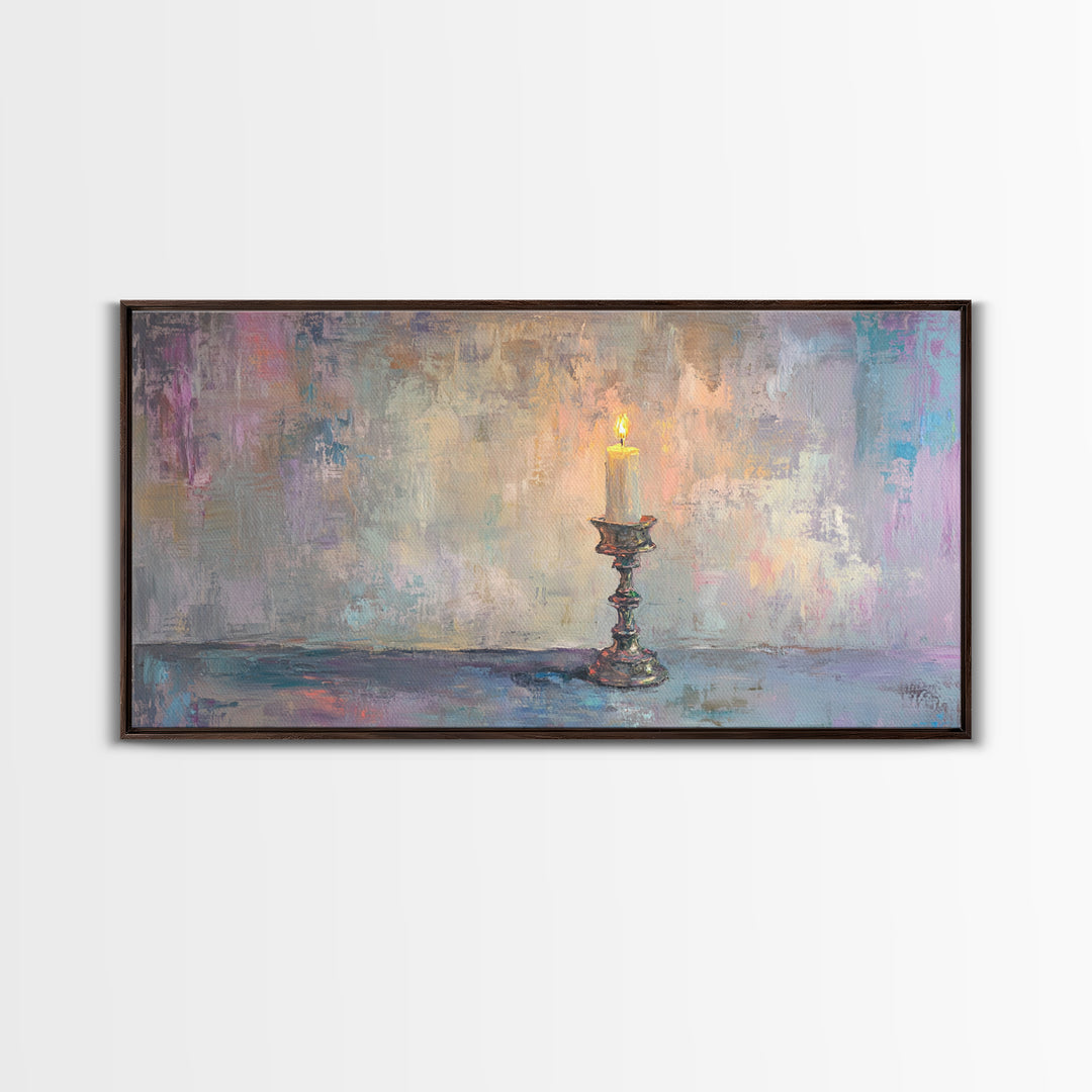 Solitary Candle In Ornate Holder Framed Canvas Print, Moody Wall Art, Dark Academia Decor, Romantic Bedroom Art Gift For Her