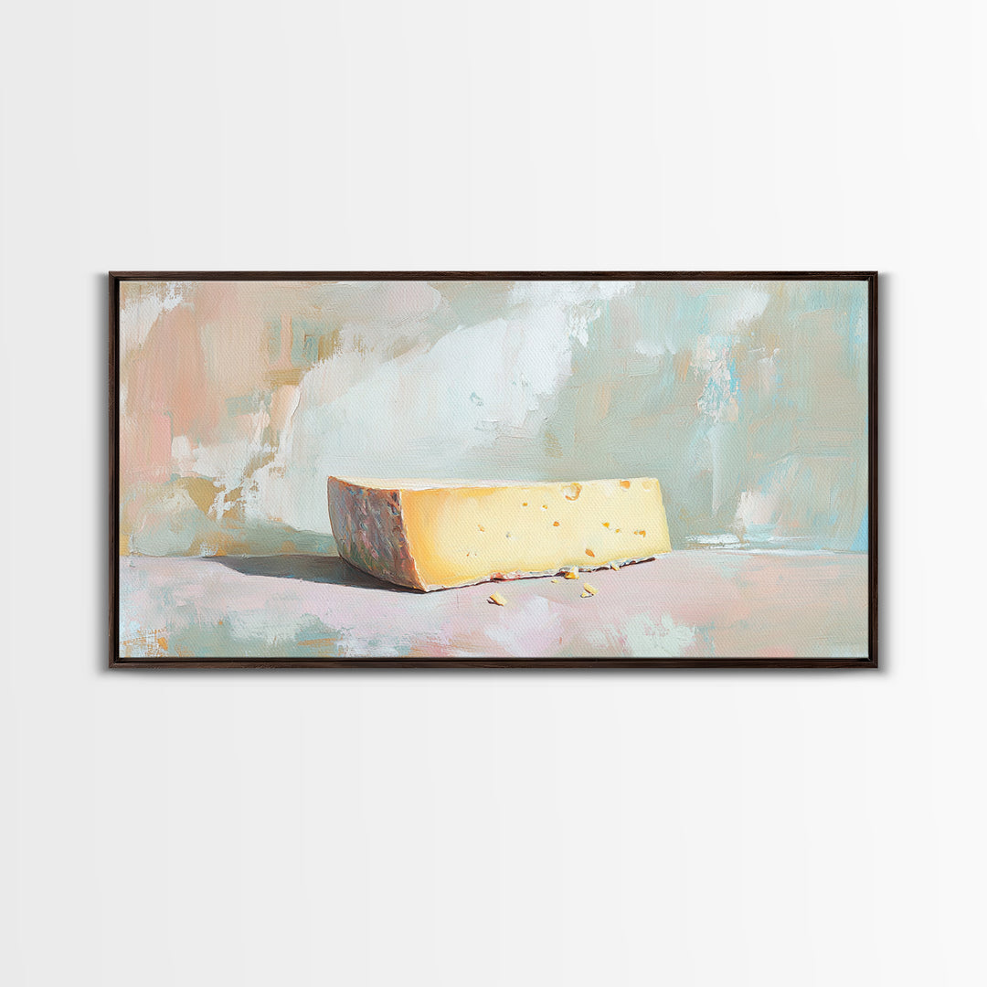 Minimal Cheese Wedge Still Life Wall Art, Pastel Kitchen Decor, Food Art Print, Modern Farmhouse Canvas, Gift For Foodie