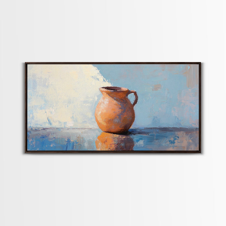 Terracotta Pitcher Still Life Canvas Print, Rustic Kitchen Wall Art, Mediterranean Decor, Neutral Wall Decor, Housewarming Gift