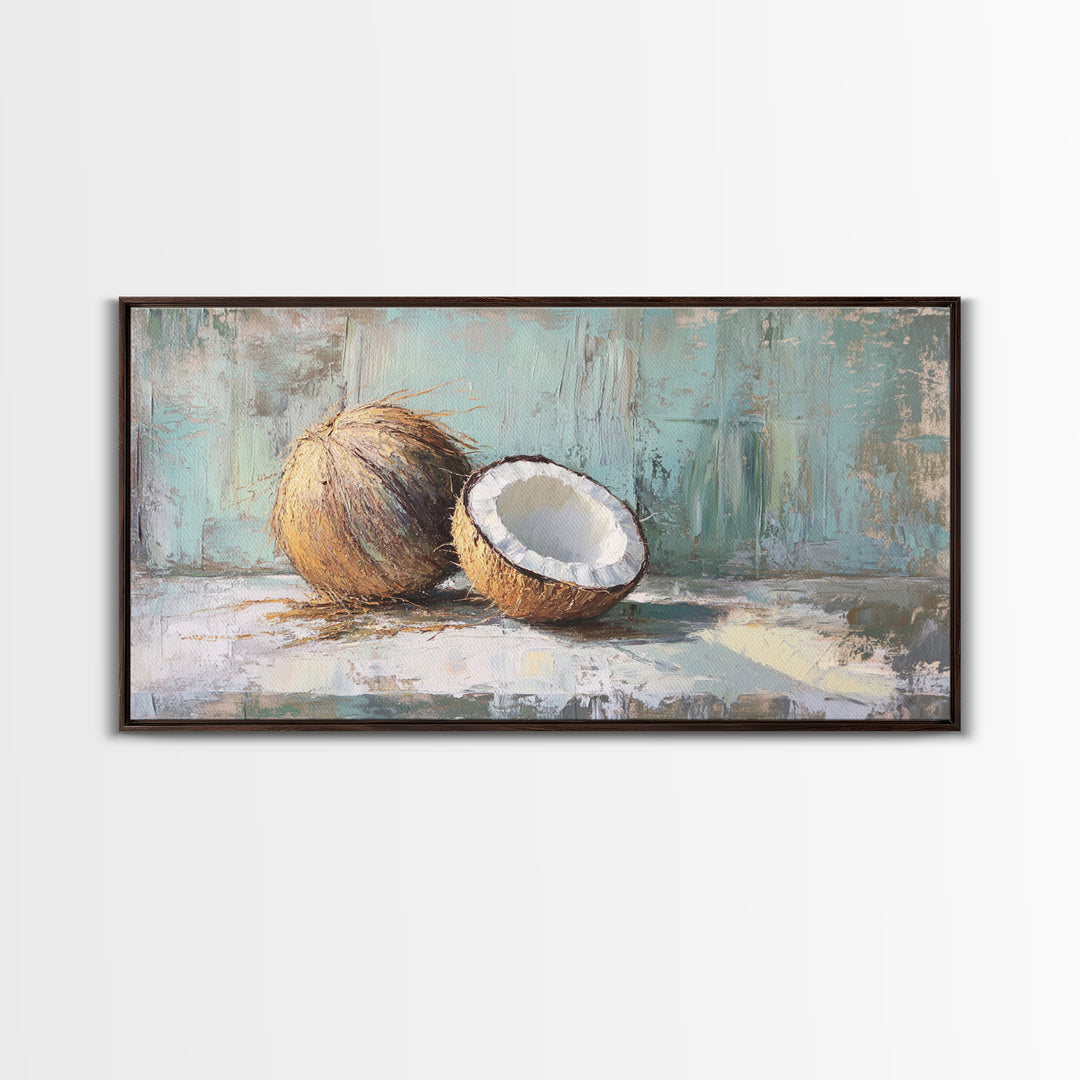 Split Coconut Still Life Wall Art, Tropical Canvas Print, Coastal Kitchen Decor, Beach House Decor, Nature Inspired Art, Gift