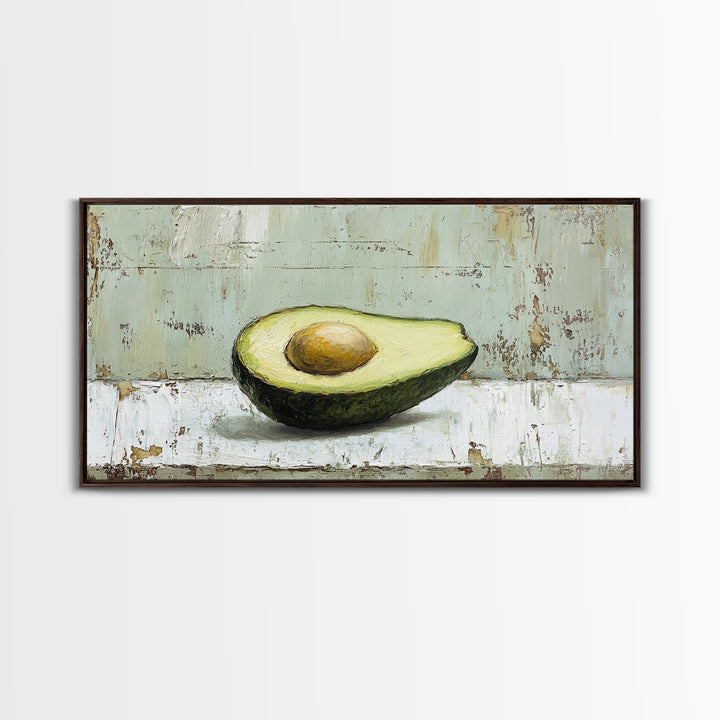 Avocado Half Still Life Canvas Print, Modern Kitchen Wall Art, Foodie Gift, Minimalist Food Art For Dining Room Decor And Home Decor