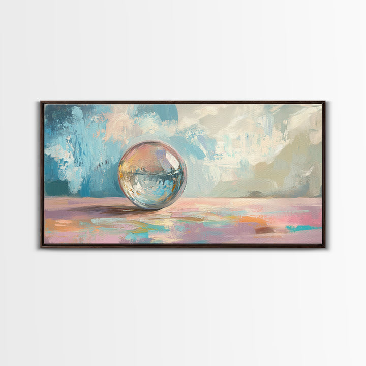 Reflective Glass Orb On Pastel Surface Wall Art, Modern Abstract Art, Minimalist Home Decor, Contemporary Office Decor Gift