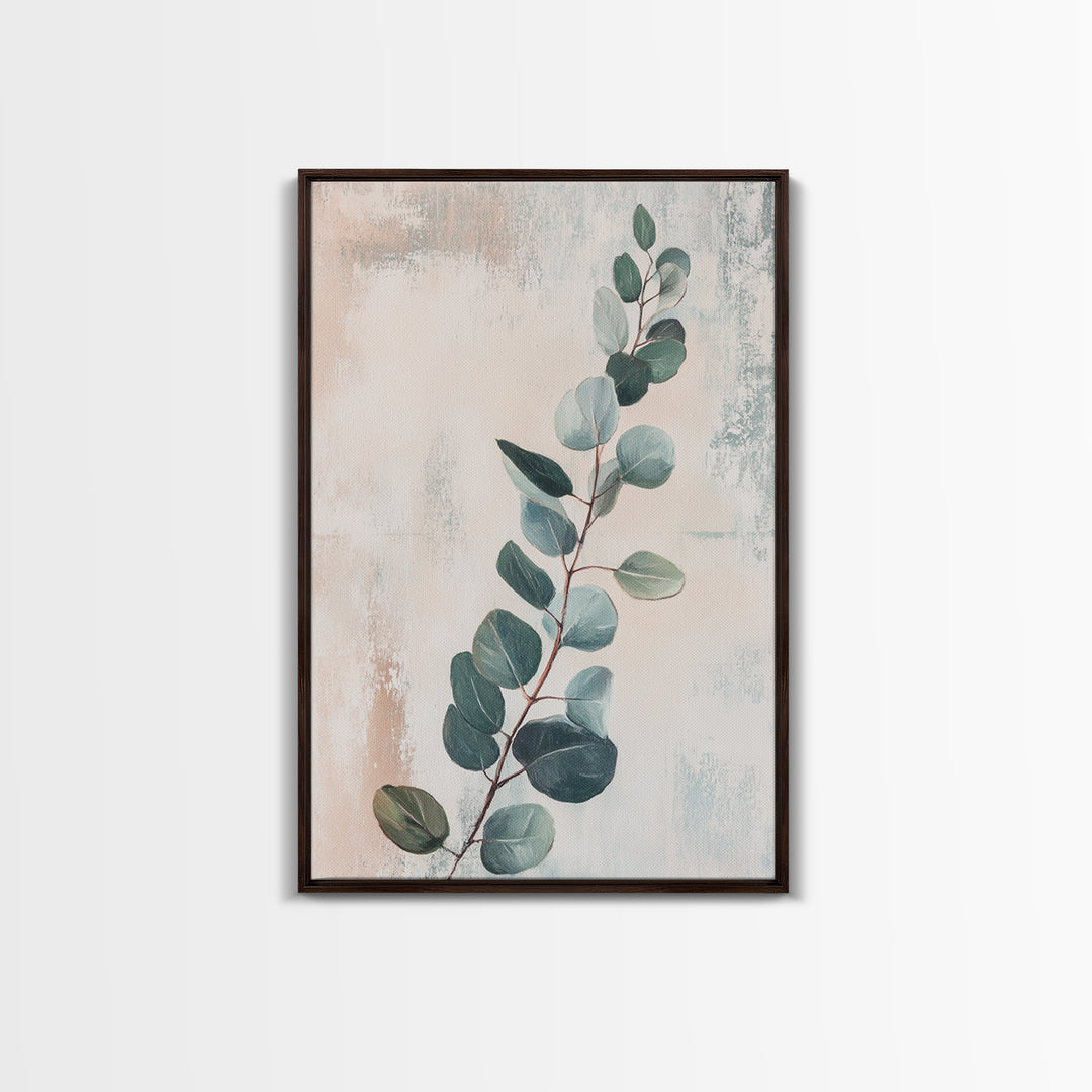 Soft Eucalyptus Branch Botanical Wall Art, Sage Green Minimalist Print, Neutral Home Decor, Japandi Nature Art For Bedroom