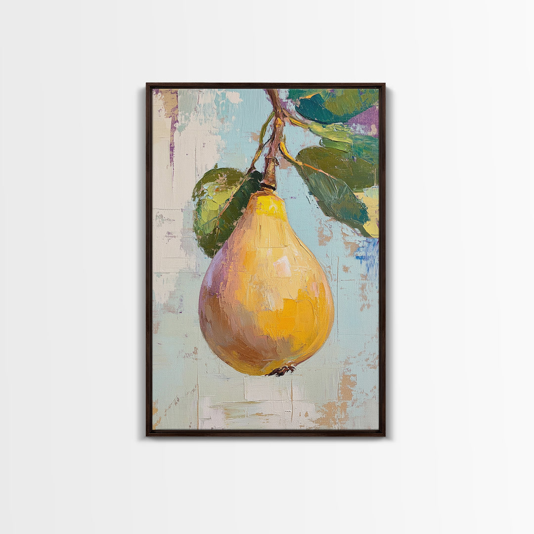 Golden Pear On Branch Canvas Print, Rustic Kitchen Wall Art, French Country Decor, Botanical Fruit Print, Housewarming Gift