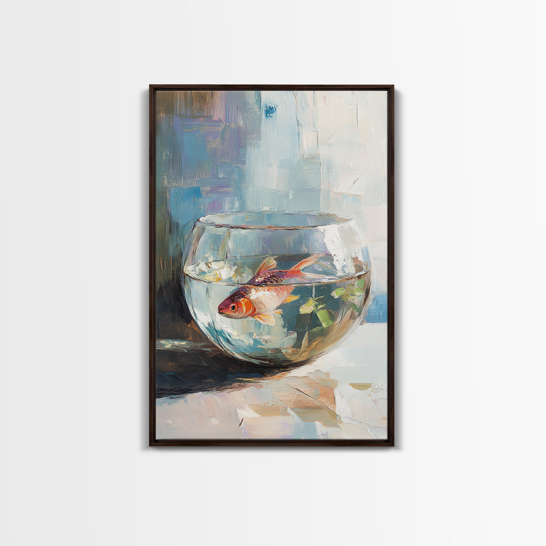 Goldfish In Glass Bowl Canvas Print, Aquatic Animal Wall Art, Coastal Bathroom Decor, Kids Room Art, Ocean Life Gift For Her