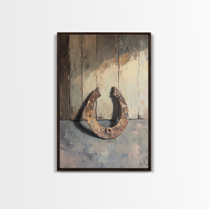 Rusty Horseshoe Still Life Wall Art, Western Farmhouse Decor, Rustic Country Canvas Print, Horse Lover Gift For Him Man Cave Decor