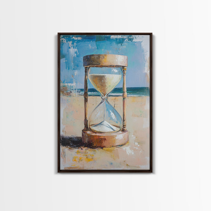 Beach Hourglass With Blue Sea Canvas Print, Coastal Wall Art, Ocean Decor, Seascape Painting, Living Room Wall Decor, Beach House Decor