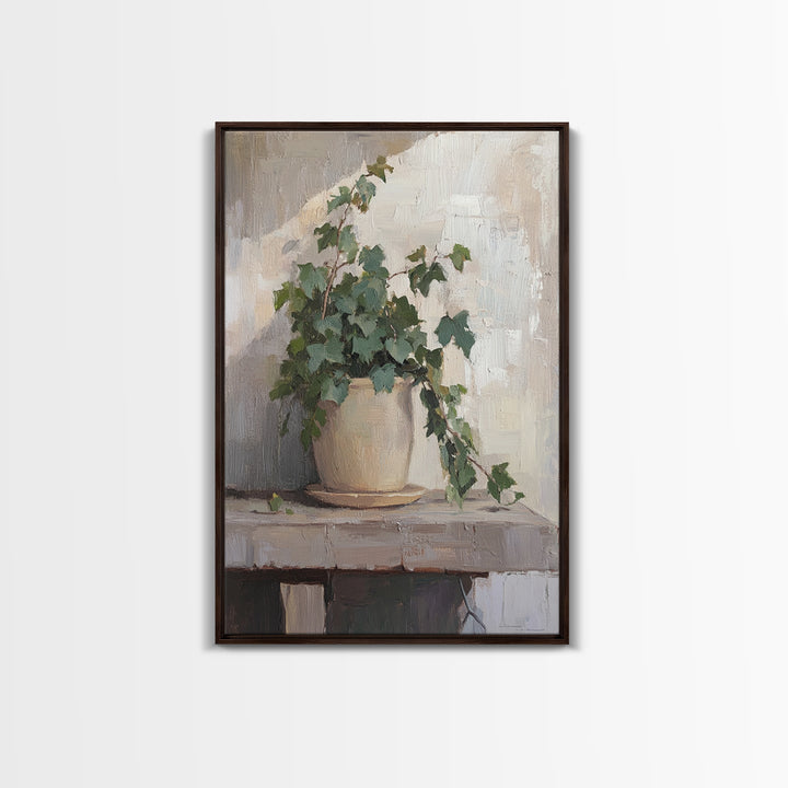 Trailing Ivy Plant In Ceramic Pot Canvas Print, Botanical Wall Art, Neutral Home Decor, Minimalist Art, Living Room Decor