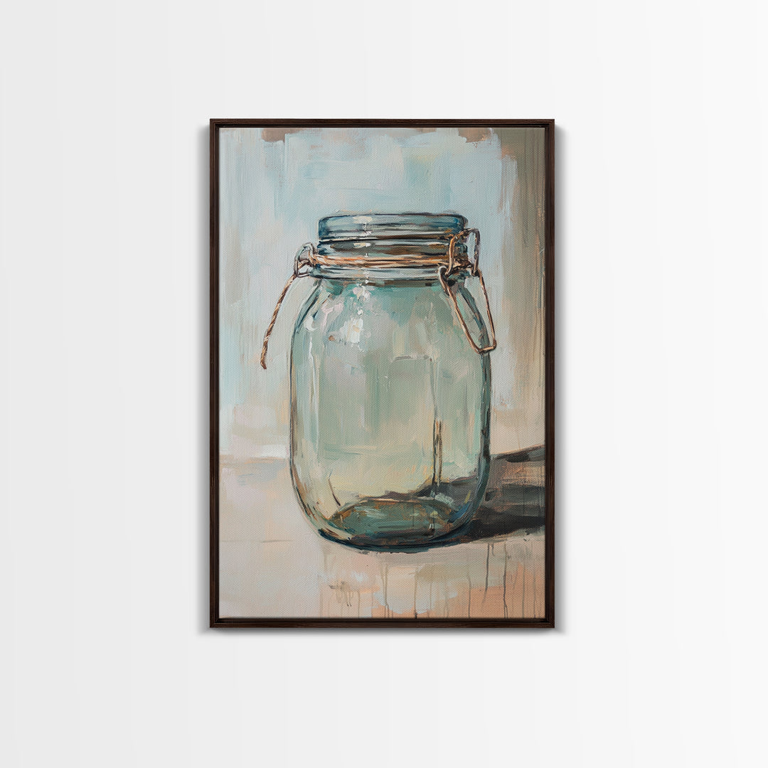 Empty Glass Mason Jar Framed Canvas Print, Minimalist Wall Art, Farmhouse Decor, Kitchen Wall Art, Modern Rustic Decor, Housewarming Gift