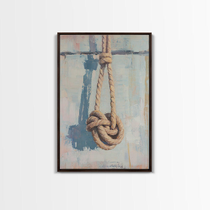Nautical Rope Knot On Weathered Blue Wall Art, Coastal Home Decor, Sailboat Inspired Maritime Print, Beach House Gift For Him