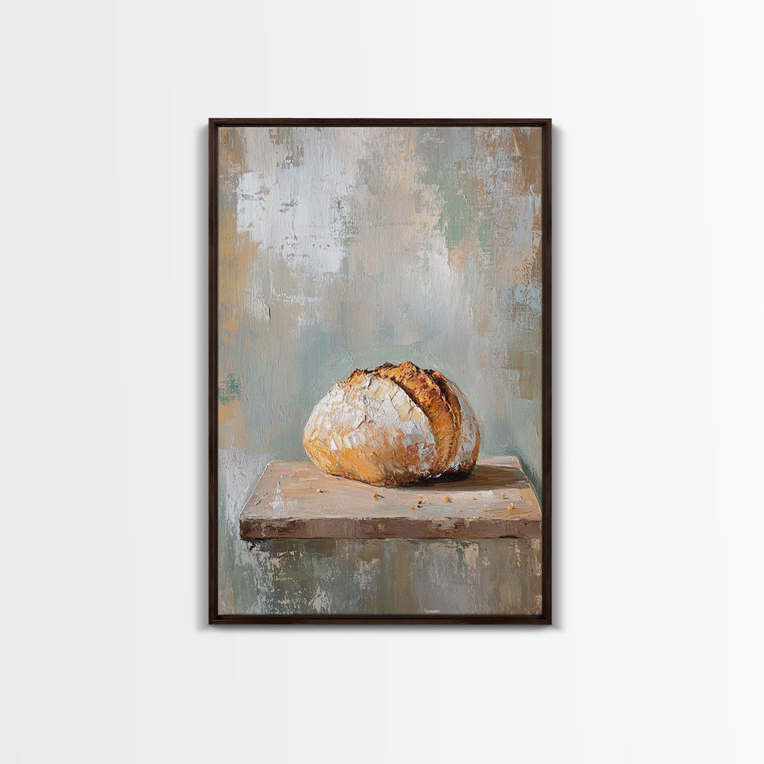 Crusty Artisan Bread Loaf Canvas Print, Rustic Kitchen Wall Art, Bakery Decor, Neutral Farmhouse Art Print, Gift For Baker