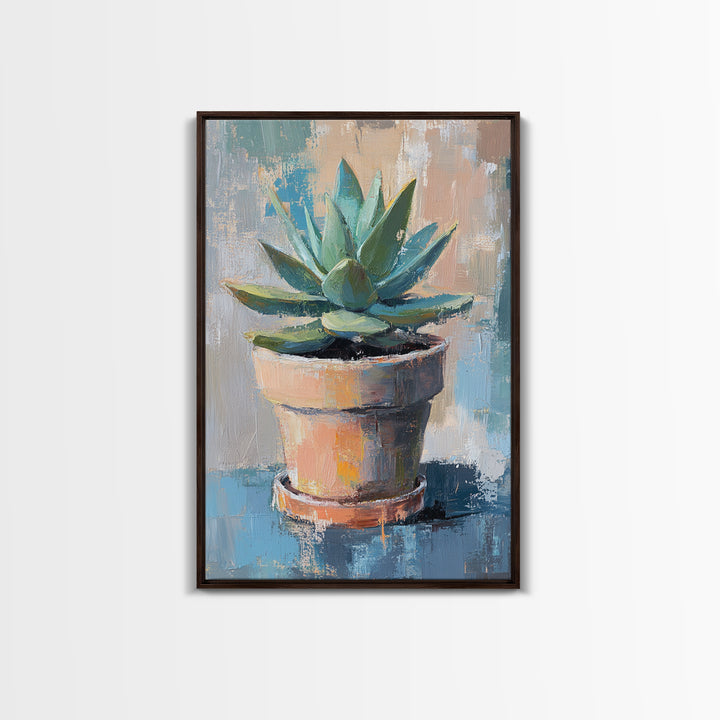 Potted Succulent Plant Wall Art, Botanical Canvas Print, Desert Home Decor, Modern Farmhouse Living Room Green Wall Decor Gift