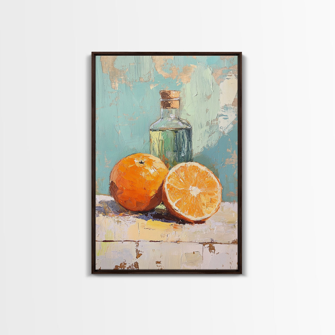 Orange Citrus Still Life Canvas Print, Kitchen Wall Art, Fruit Painting, Mediterranean Decor, Food Lover Gift, Home Decor