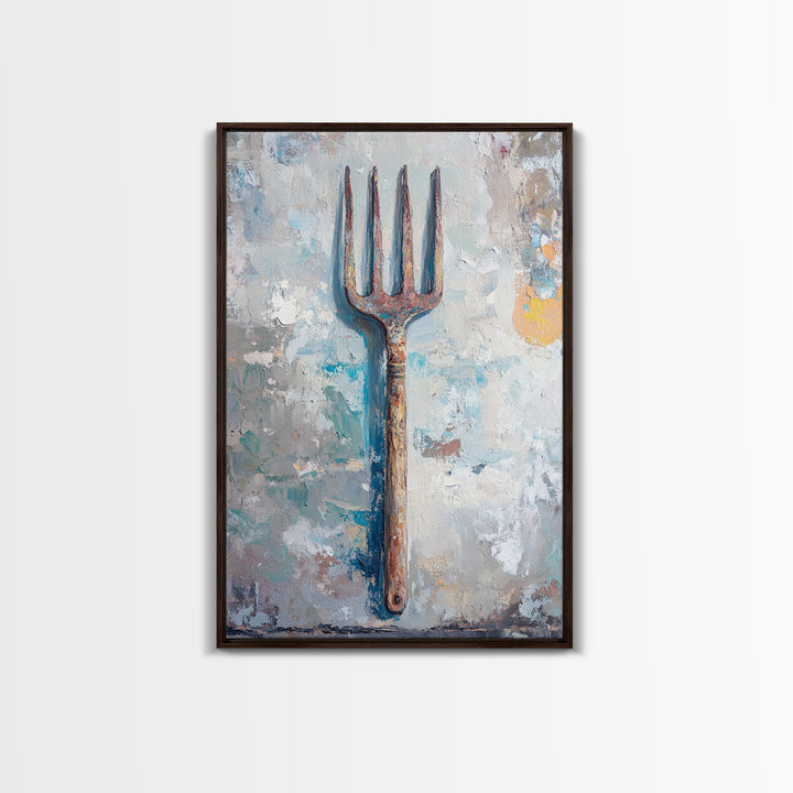 Rusty Garden Fork Still Life Wall Art, Farmhouse Kitchen Decor, Rustic Wall Decor, Industrial Art Print, Unique Housewarming Gift