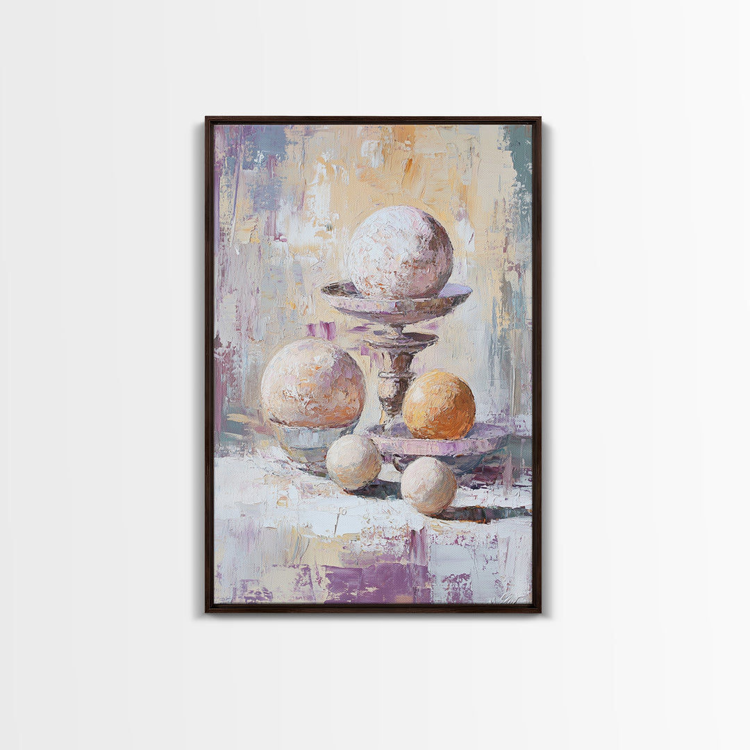 Textured White And Orange Spheres Canvas Print, Abstract Still Life Wall Art, Modern Neutral Decor For Living Room Gift For Her